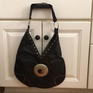 Black leather bag from Morocco
